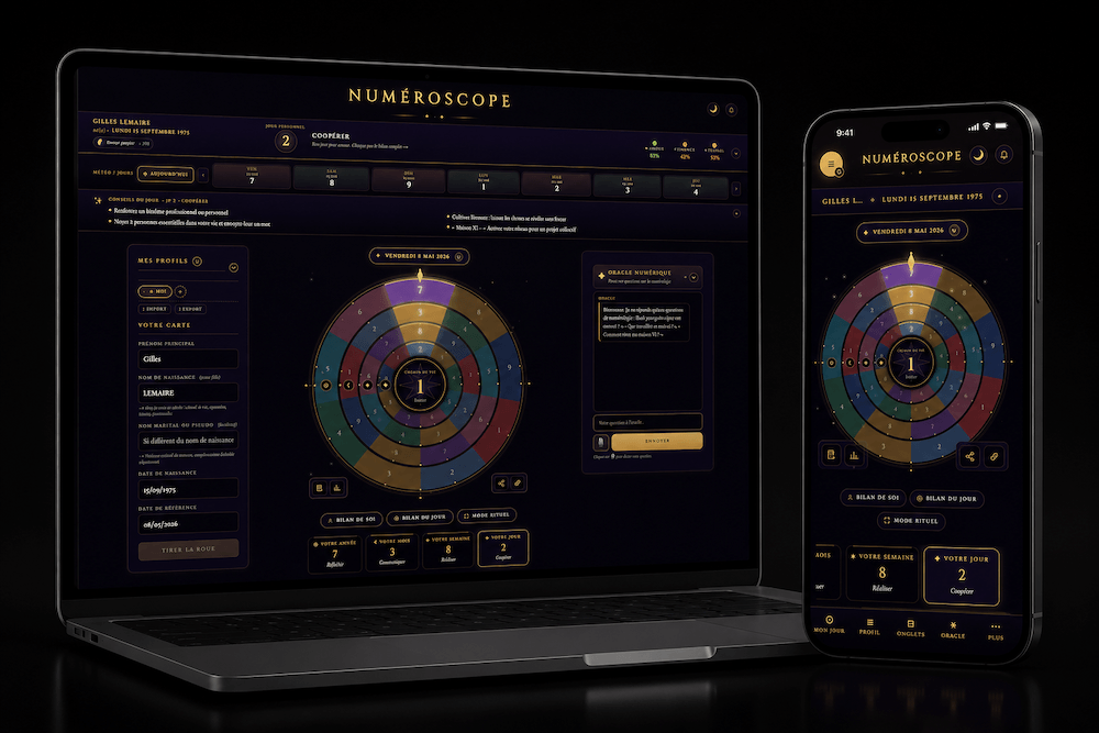 Numéroscope — Vue principale (laptop + iPhone)